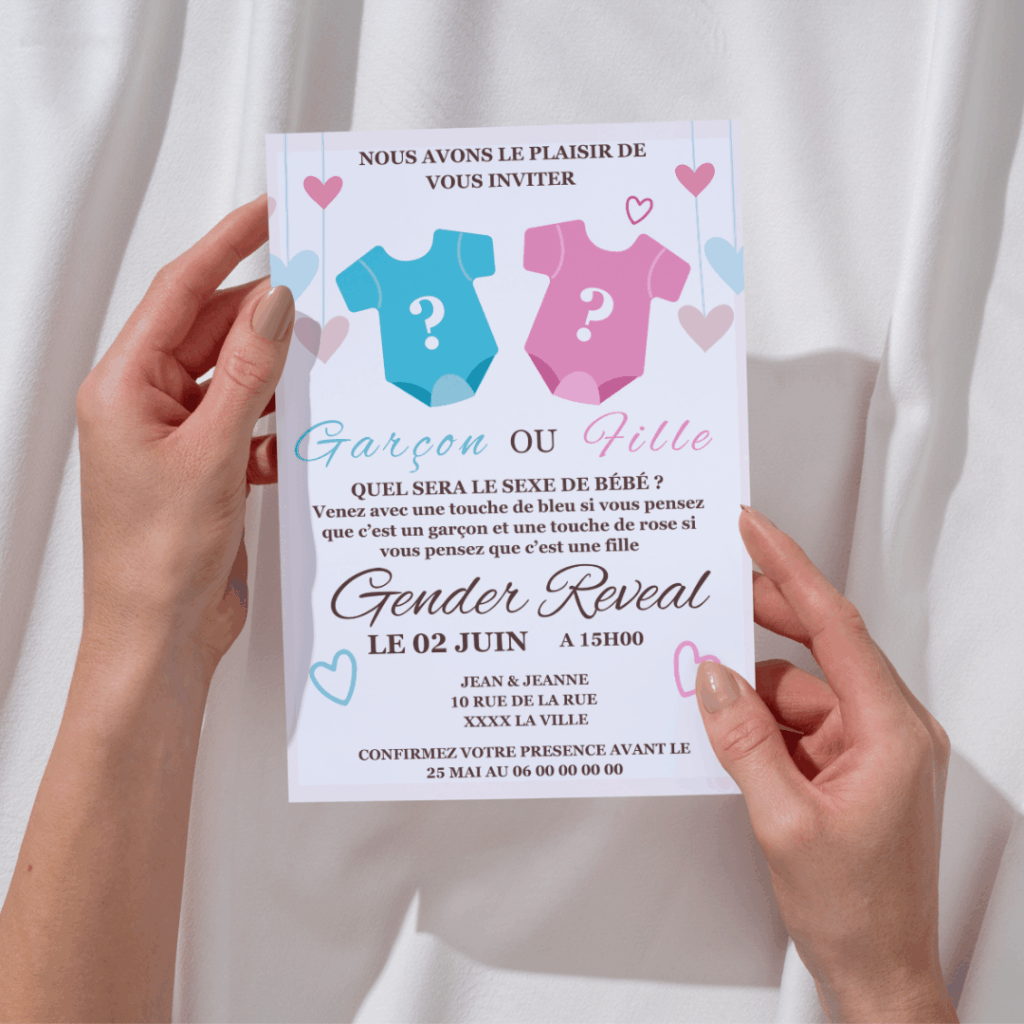 Invitation personnalisée pour gender reveal, baby shower