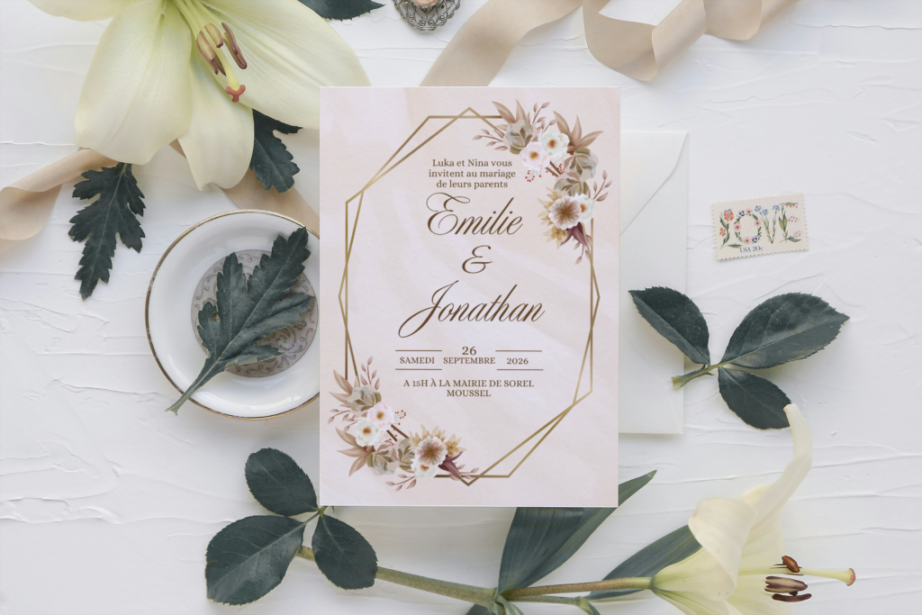 Faire-part de mariage champêtre chic 