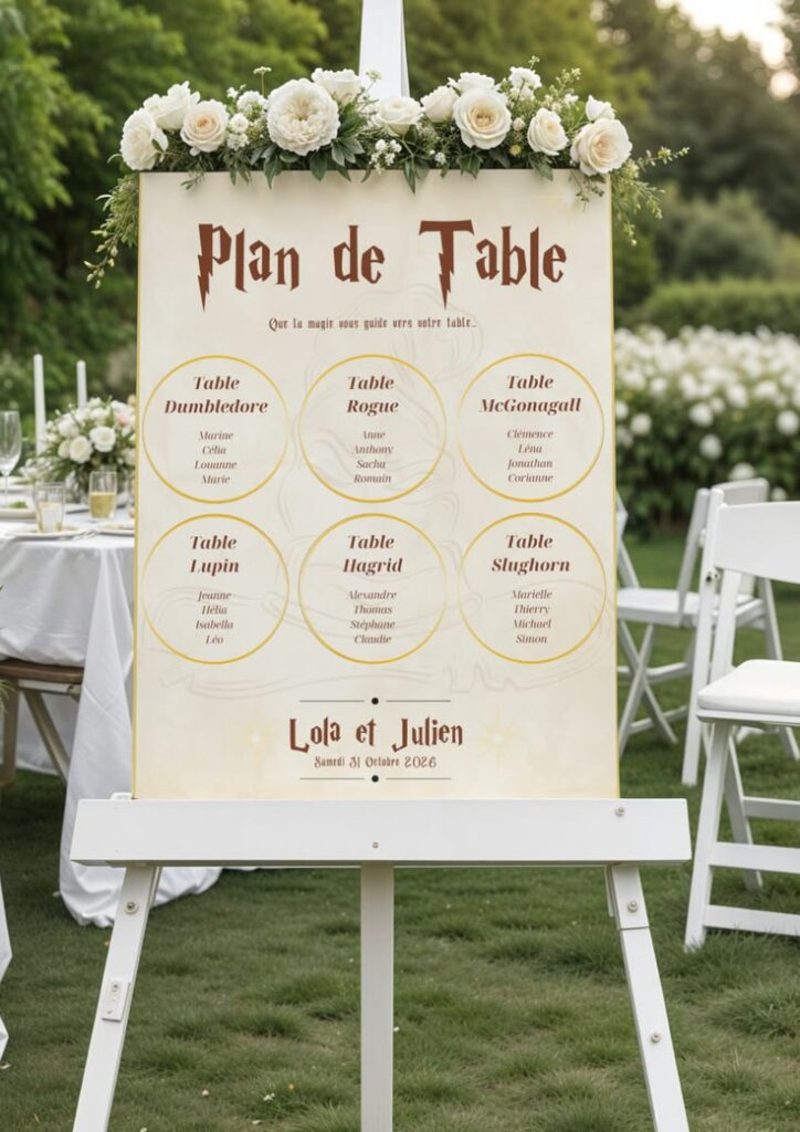 papeterie événementielle plan de table mariage thème harry potter