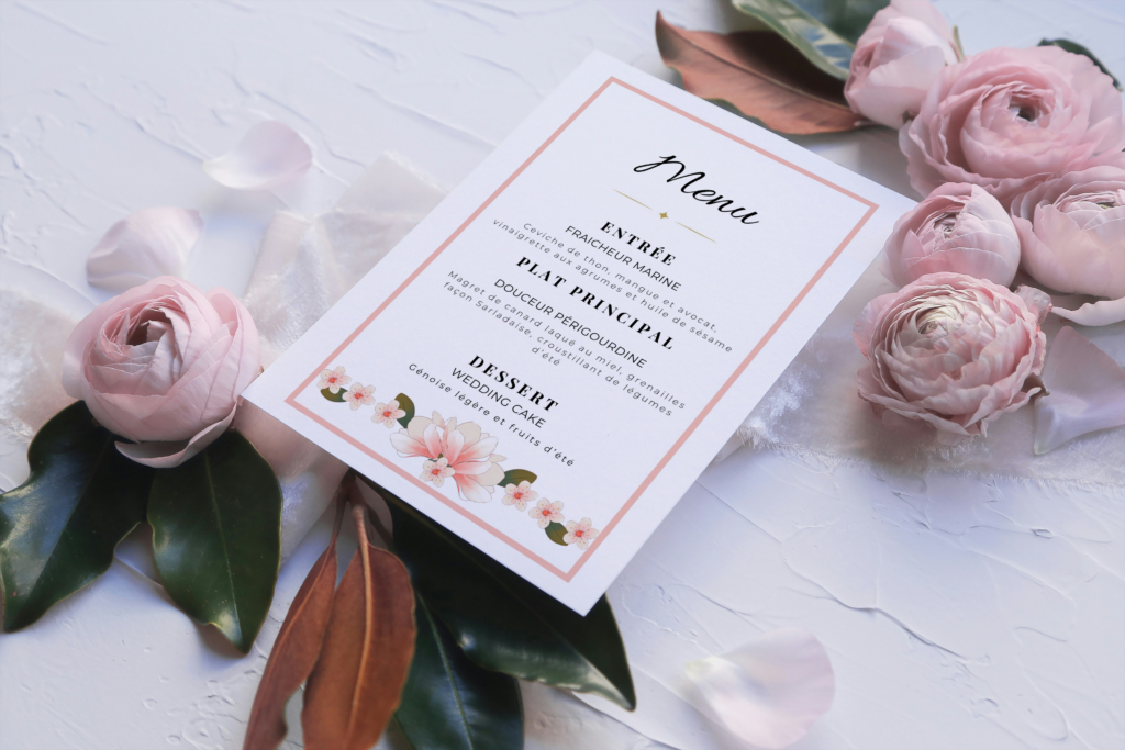 papeterie événementielle menu de mariage