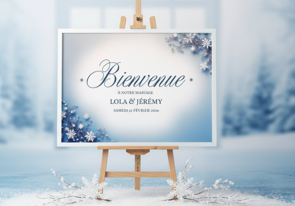 papeterie événementielle panneau d'accueil mariage thème hiver