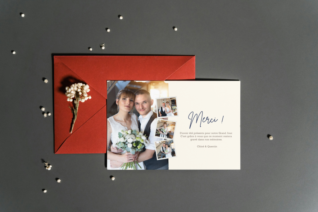 Papeterie événementielle carte de remerciement personnalisée mariage